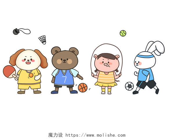 足球篮球运动的动物贴纸插画卡通动物